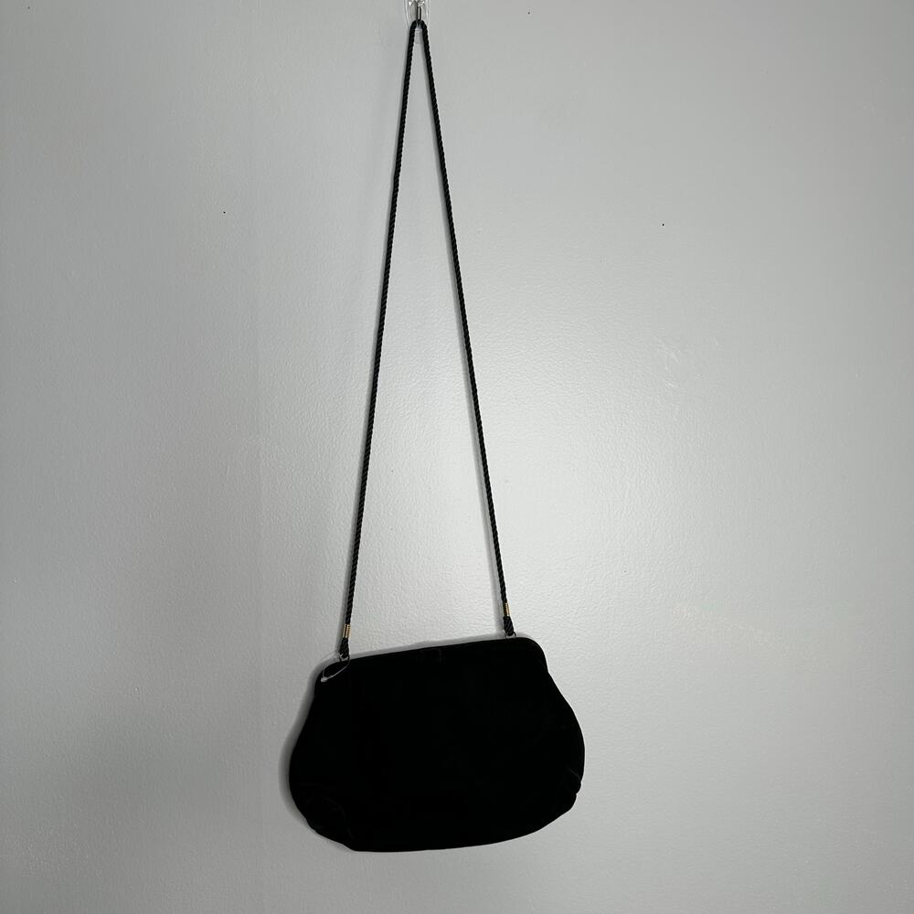 Talbots Women's Vintage Black / Green‎ Velvet Mini Clutch Crossbody Evening Bag